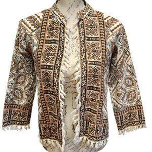 Billabong Brown Open-Front Tassel Fringe Shacket Med Boho Beach Coastal Cowgirl
